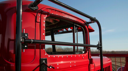 A reinforced roll bar, mounted behind the cab, designed to protect the truck and its occupants in the event of a rollover