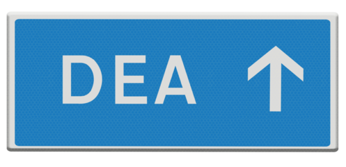 Sign Directions to the AED defibrillator (French version).Panneau Directions vers le défibrillateur DEA (version française)