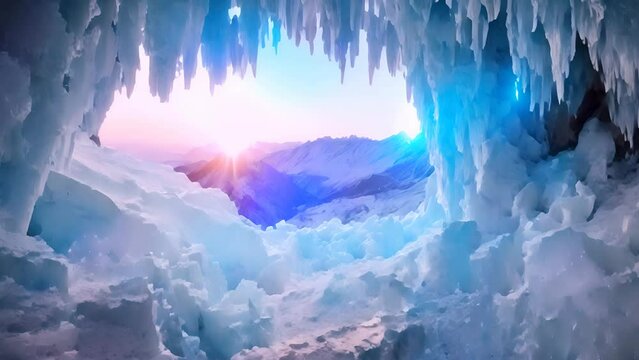 Ice cave with beautiful blue and white colors
