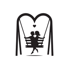 Love Swing Silhouette Vector: Capturing Romance and Joy in Motion with Simplified Elegance-Romantic Love Swing Vector Stock.