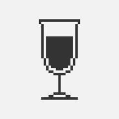 black and white simple flat 1bit vector pixel art icon of wine glass