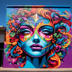A vibrant street art mural. 