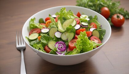 fresh vegetable salad bowl on table