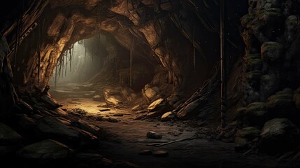 Cave in the cave. AI generated art illustration.