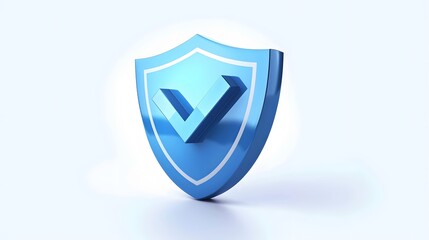 cartoon 3d Icon safety shield check mark perspective . Blue symbol security safety icon. Checkmark in minimalistic style. 3d vector illustration. white background