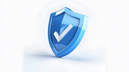 cartoon 3d Icon safety shield check mark perspective . Blue symbol security safety icon. Checkmark...
