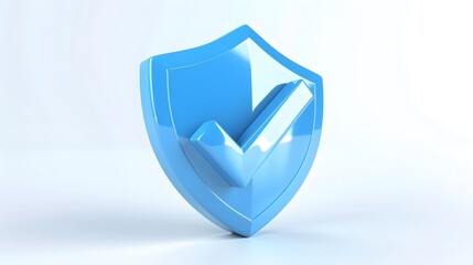 cartoon 3d Icon safety shield check mark perspective . Blue symbol security safety icon. Checkmark in minimalistic style. 3d vector illustration. white background