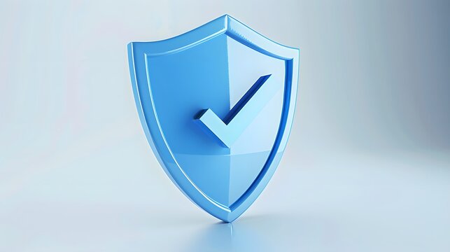cartoon 3d Icon safety shield check mark perspective . Blue symbol security safety icon. Checkmark in minimalistic style. 3d vector illustration. white background