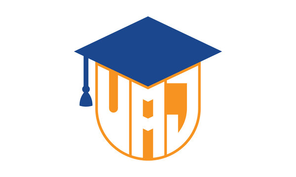 UAJ initial letter academic logo design vector template. school college logo, university logo, graduation cap logo, institute logo, educational logo, library logo, teaching logo, book shop, varsity	
