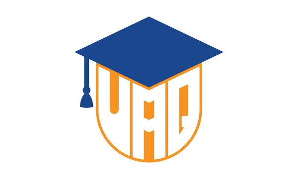 UAQ initial letter academic logo design vector template. school college logo, university logo, graduation cap logo, institute logo, educational logo, library logo, teaching logo, book shop, varsity	
