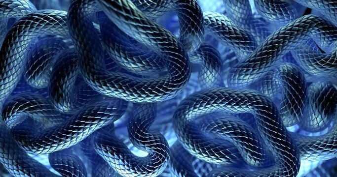 Moving blue colored snake scales. looped 3d animation.