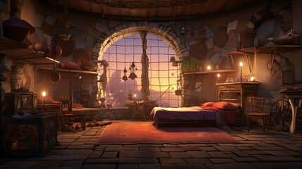 Obraz premium Interior of church in night. AI generated art illustration.