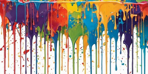 Colorful paint splashes on a white background.