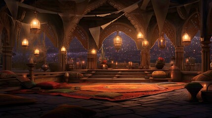 Obraz premium Interior of church in night. AI generated art illustration.