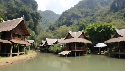 Fototapeta na wymiar Kiriwong village - one of the best fresh air village in Thailand and live in old Thai style culture