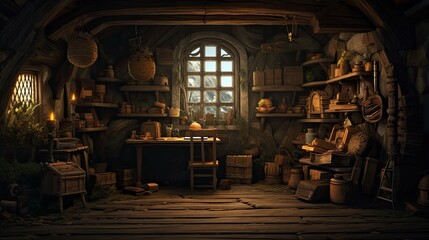 Old cellar. AI generated art illustration.