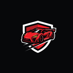 red car and shield, an illustration of logo sport