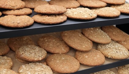 Fototapeta na wymiar mixed fresh organic oat biscuit cookies in bakery display