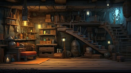 Fototapeta premium Old cellar. AI generated art illustration.