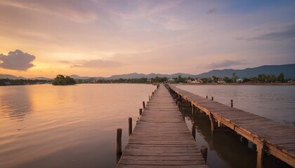 pier and river landscape view at sunset in kampot town cambodia