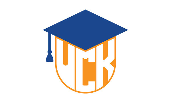 UCK initial letter academic logo design vector template. school college logo, university logo, graduation cap logo, institute logo, educational logo, library logo, teaching logo, book shop, varsity	
