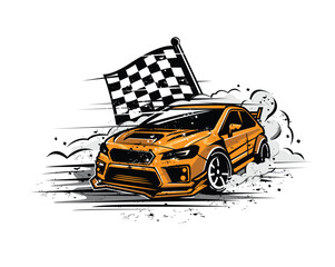 drift car and flag, an illustration of sport