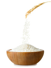 rice falling from ear in bowl isolated on white background