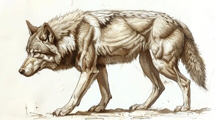  a drawing of a wolf is shown in this image, it looks like it is walking away from the camera.
