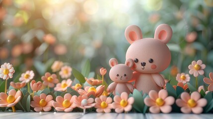 cute bunny and flowers background