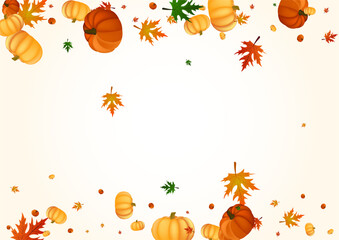 Colorful Pumpkin Background Light Vector. Yellow Thanksgiving Frame. Gold Vegetable Decoration Set. Rowan Image. Harvest Banner.