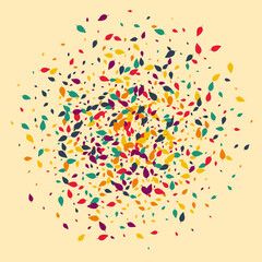 Red Foliage Vector Beige Background. Green Leaf Botany Pattern. Eco Confetti Template. Autumn Confetti Backdrop.