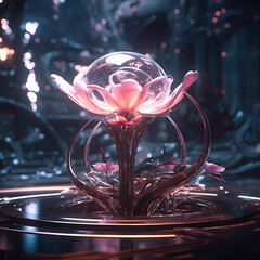 Time-lapse of a blooming flower in a futuristic game
