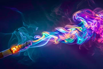 Foto auf Glas A beacon of light in the dark, a cigarette with rainbow smoke spirals into infinity, merging the mundane with the magical , Pop art © Wonderful Studio