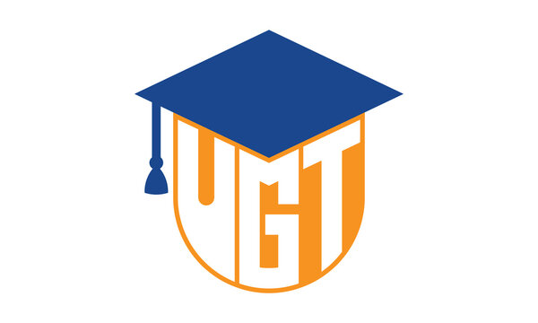UGT initial letter academic logo design vector template. school college logo, university logo, graduation cap logo, institute logo, educational logo, library logo, teaching logo, book shop, varsity	
