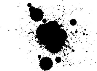 black ink painting splash splatter grunge graphic style on white background