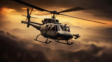 Abwaschbare Fototapete AH-1 Cobra Attack Helicopter - Embodiment of Aerial Power and Precision over Rugged Terrain © Franklin