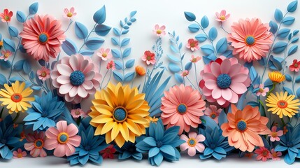 Floral flowers paper cut flower background
