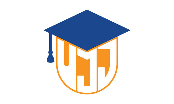 UJJ initial letter academic logo design vector template. school college logo, university logo, graduation cap logo, institute logo, educational logo, library logo, teaching logo, book shop, varsity	
