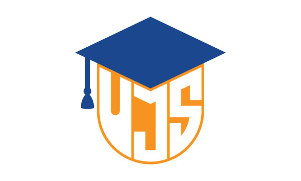 UJS initial letter academic logo design vector template. school college logo, university logo, graduation cap logo, institute logo, educational logo, library logo, teaching logo, book shop, varsity	
