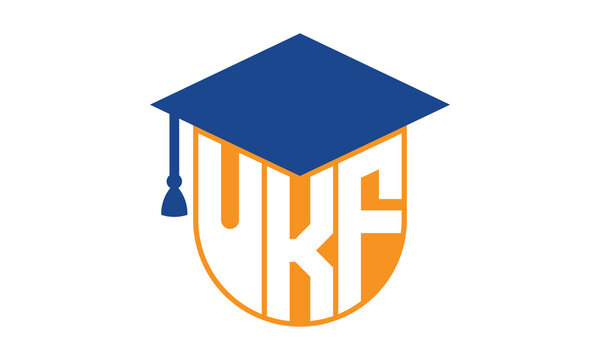 UKF initial letter academic logo design vector template. school college logo, university logo, graduation cap logo, institute logo, educational logo, library logo, teaching logo, book shop, varsity	
