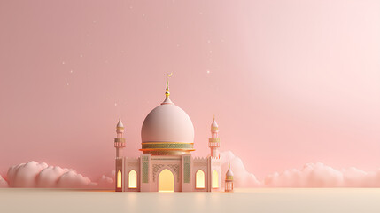 islamic ramadan background, eid al fitri, iftar, eid al adha, beautiful mosque and lantern background. camel in the middle of the desert with mosque	
