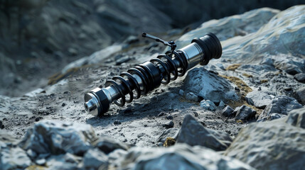 A heavy-duty shock absorber, with a large coil spring and robust piston, providing a smooth ride over rough terrain