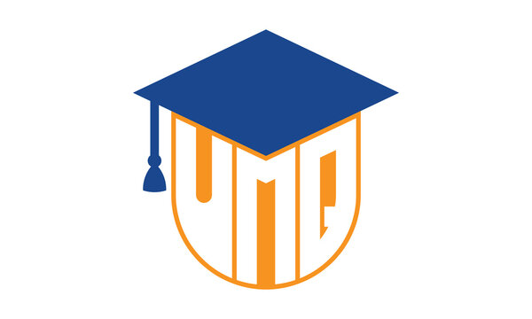 UMQ initial letter academic logo design vector template. school college logo, university logo, graduation cap logo, institute logo, educational logo, library logo, teaching logo, book shop, varsity	
