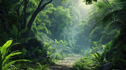 Beautiful wallpaper background of a jungle landscape.