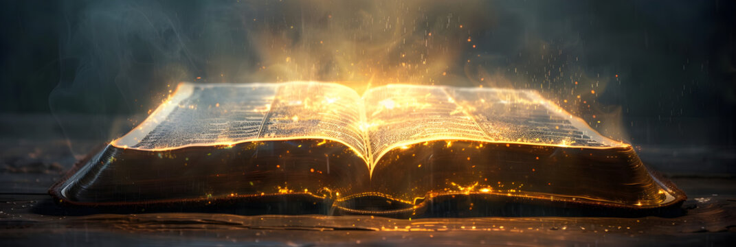 A shining holy bible, an ancient book illuminated with a message