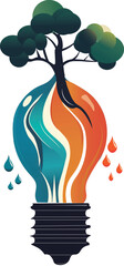 bulb with tree Red and blue light bulbs save energy. Running out of energy trees and water drops