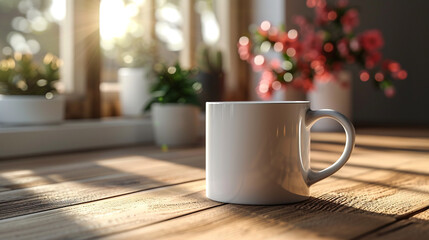 A pristine white mug sits gracefully, inviting a sip of warmth and comfort.