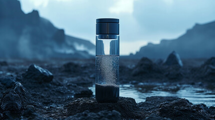 A sleek water bottle stands tall, promising hydration and sustainability in one seamless design.