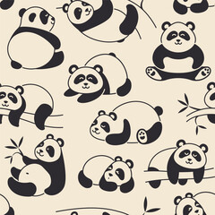 Seamless background with pandas in the jungle - 766204845