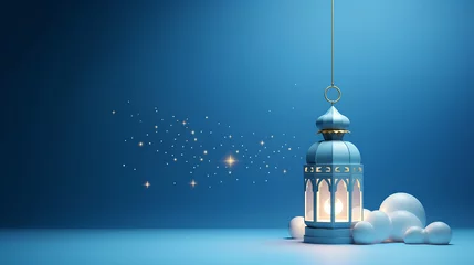 Fotobehang islamic ramadan background, eid al fitri, iftar, eid al adha, beautiful mosque and lantern background. camel in the middle of the desert with mosque   © rafliand